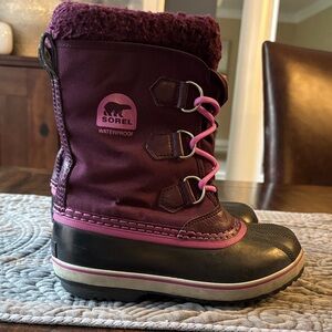 Sorel Kids Waterproof Burgundy and Black Boots